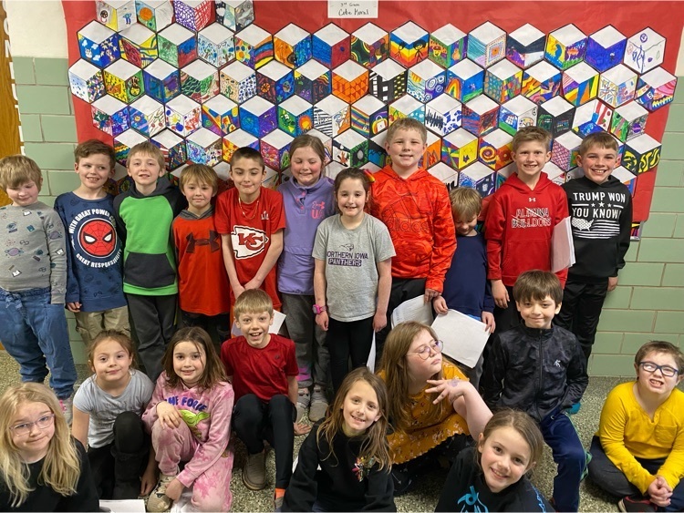 3rd graders with their Collaborative Cube Mural