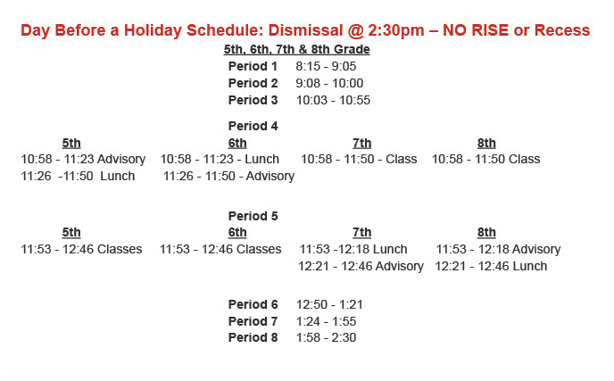 MS 1 hr Early Out Schedule